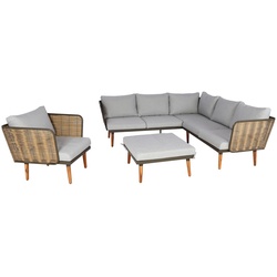 Gartengarnitur MCW-L31, Garnitur Lounge-Set Sofa Outdoor, Spun Poly Metall Poly-Rattan MVG-zertifiziert ~ hellgrau