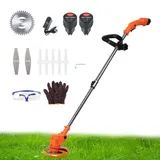 Akku Rasentrimmer mit Akku und Ladegerät, 21V Verstellbarer Rasenkantenschneider mit Messer, Teleskop-Freischneider, Schwenkbarer Kopf für Rasen Garten Beschneiden, 450W, 18000RPM (Orange)