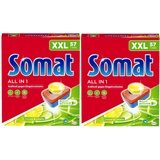 Somat All in 1 Zitrone & Limette Spülmaschinen Tabs, 114 (2x 57 Tabs), XXL Pack, Geschirrspül Tabs für kraftvolle Reinigung mit Geruchsneutralisierer Funktion