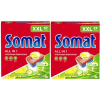 Somat All in 1 Zitrone & Limette Spülmaschinen Tabs, 114 (2x 57 Tabs), XXL Pack, Geschirrspül Tabs für kraftvolle Reinigung mit Geruchsneutralisierer Funktion