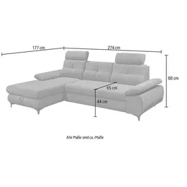 ed-lifestyle polstermöbel Altona Ecksofa, 274 x 177 cm, inkl. Bettkasten & ausziehbarer Liegefläche, Rosa, Ausführung:Links - Rosa