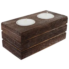 Mendler Teelichthalter Leuca Aluminium/Holz Braun
