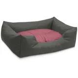 BedDog Hundebett Mimi, Hundesofa aus Cordura, Microfaser-Velours, waschbares Hundebett Vier-eckig mit Rand, Hundekissen für drinnen, draußen, M, grau-Rose