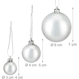 Relaxdays 100Xweihnachtskugeln, Silber, Kunststoff, 6x7x6 cm, Dekoration, Weihnachtsdekoration, Weihnachtsbaumschmuck, Weihnachtskugeln