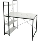 MCW Schreibtisch mit Regal MCW-K81, Laptoptisch Bürotisch Arbeitstisch, 100x60cm Metall MDF ~ Marmor-Optik weiß