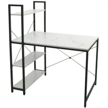 MCW Schreibtisch, mit Regal MCW-K81, Laptoptisch Bürotisch Arbeitstisch, 100x60cm Metall MDF ~ Marmor-Optik weiß