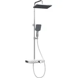 EMKE Emke, Duschsystem, mit Thermostat, Handbrause + Regendusche(3 Strahlstärken) + Unterer Auslass, Chrom