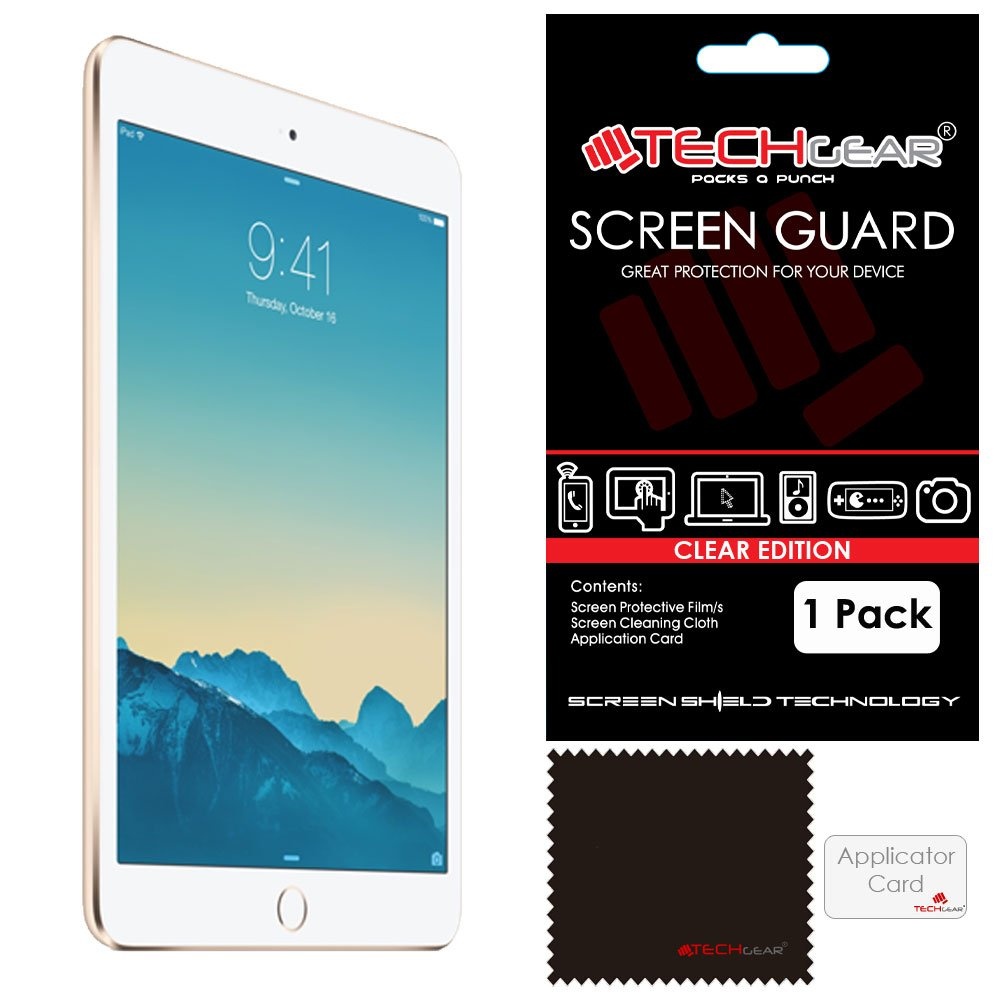 TECHGEAR Displayschutz für iPad Mini 5 / Mini 4 - Ultra Klare Schutzfolie für iPad Mini 5 Mini 4 (5. 4. Gen.) mit Reinigungstuch + Applikationskarte