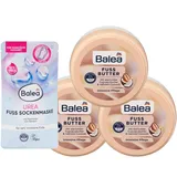 Balea 4er-Set Fußpflege: Fußmaske Sockenmaske UREA für strapazierte Fußhaut mit 10% Urea (1 Paar) 2 St + FUßBUTTER intensive Pflege für trockene Füße mit Cupuaçubutter & Cocosöl (3 x 150 ml), 450 ml