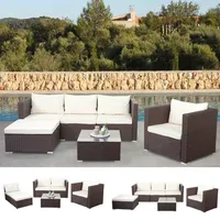 Lounge-Set Brescia, Poly-Rattan-Garnitur Sitzgruppe Sofa, braun, Kissen creme