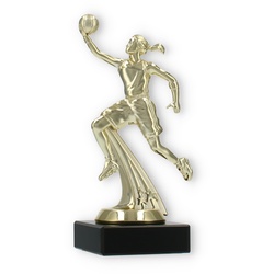 Pokal Kunststofffigur Basketballspielerin gold auf schwarzem Marmorsockel 16,5cm