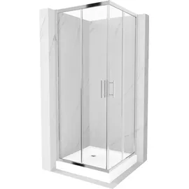 Mexen Rio quadratische Duschkabine 80 x 80 cm, Transparent, Chrom + Duschwanne Rio, Weiß - 860-080-080-01-00-4510
