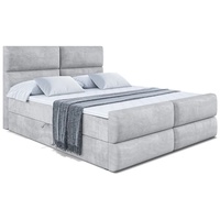 ALTDECOR Boxspringbett mit Kopfteil, Bettkasten und Fußteil, Polsterbett BOXI3-Z - Hart (H4) Matratze - 180x200 - Hellgrau Samt