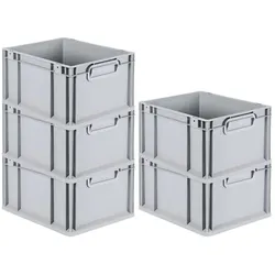 PROREGAL 5x Eurobox NextGen Grip | HxBxT 22x30x40cm | 20 Liter | Griffe geschlossen | Glatter Boden | Eurobehälter