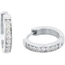 Paar Creolen AMOR "2036467", silber (edelstahlfarben, irisierend, irisierend), Ohrringe, Damen, mit Zirkonia, Edelstahl, mit Zirkonia