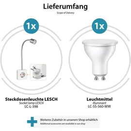 ledscom.de Steckdosenlampe LESCH Leselampe, chrom/weiß inkl. GU10 LED Lampe 7W, 630lm, warmweiß