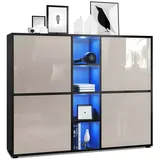 Vladon Highboard 130,5 x 105,5 x 35,5 cm Schwarz matt / Sandgrau Hochglanz