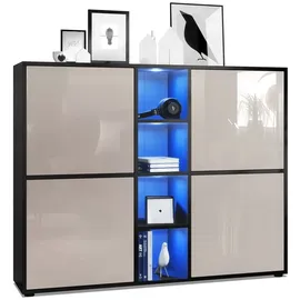 Vladon Highboard 130,5 x 105,5 x 35,5 cm Schwarz matt / Sandgrau Hochglanz