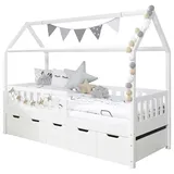 Livetastic Hausbett Ticaa 90 x 200 cm Kiefer massiv weiß