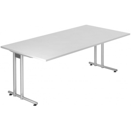 Hammerbacher Schreibtisch weiß rechteckig, C-Fuß-Gestell silber 200,0 x 100,0 cm