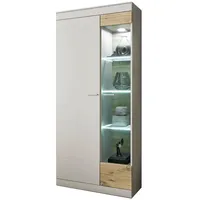Furn.design Vitrine, Grau, Eiche, Metall, Nachbildung,Eiche, Sockel, 90x199x35 cm,