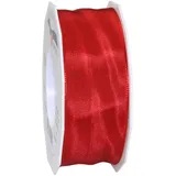 Präsent Lyon Band mit Drahtkante rot, 25 m Dekoband zum Verzieren & Basteln, 40 mm Breite, leicht biegsames Schleifenband, für Festliche Dekos zu besonderen Anlässen