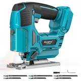 Ecarke 850W Akku-Stichsäge mit Laser kompatibel mit Makita 18V, 3000 U/min, 0–45° Gehrung, 3 Pendelhub-Stufen, stufenlos regelbar, inkl. 6 Sägeblätter für Holz, Metall & Kunststoff (ohne Akku)