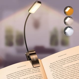 Gritin Leselampe Buch Klemme, Buchlampe, 3 Farbtemperatur Modi, Stufenlose Helligkeit Klemmlampe, USB Wiederaufladbare Klemmleuchte, 360° Flexibel für Nachtlesen ins Bett, beim Reisen usw. - Schwarz