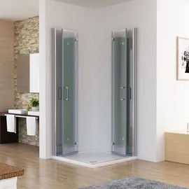 MIQU Eck-Duschkabine mit Falttür rechts 90 x 90 cm Silber/Transparent ESG Glas