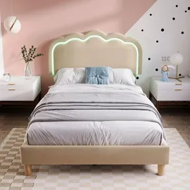 lanki international gmbh Jugendbett Odikalo 90 x 140 cm Samt beige rosa