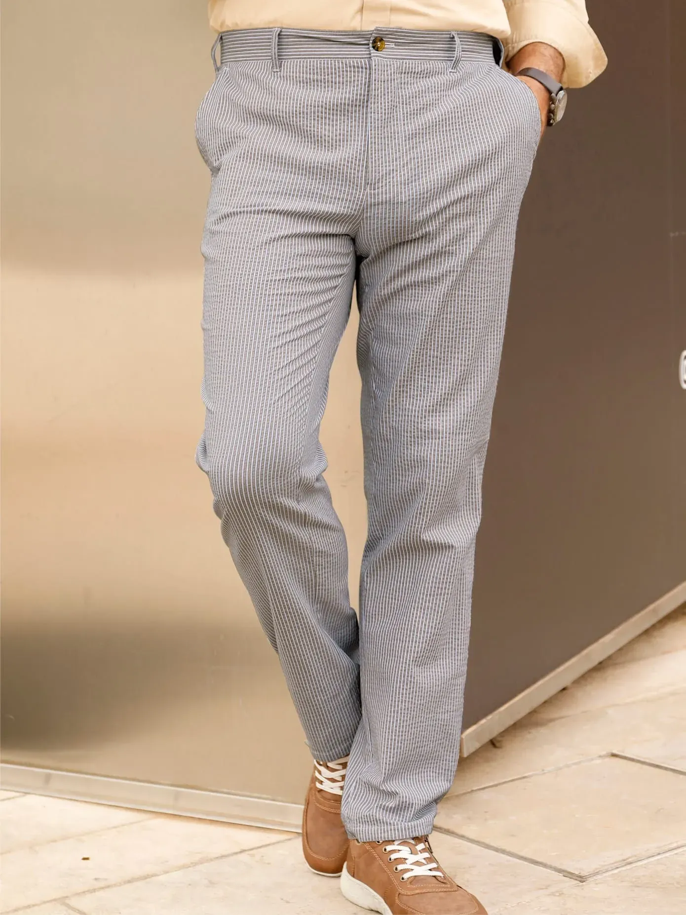 Webhose MARCO DONATI, Herren, Gr. 62, Normalgrößen, grau (sesam, gestreift), 98% Baumwolle, 2% Elasthan, gemustert, gestreift, Hosen