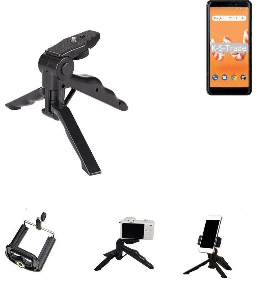 K-S-Trade für Wiko Sunny 3 Plus Smartphone-Halterung, (Stativ Tisch-Ständer Dreibein Handy-Stativ Ständer Mini-Stativ) schwarz