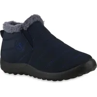 VAN HILL Damen Winter Boots Stiefeletten Bequeme Schuhe 216545 Dunkelblau, 38 - 38