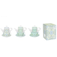 DKD Home Decor Teekanne Blau Weiß Grün Glas Porzellan (3 Stück)