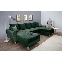 Wohnlandschaft COLLECTION AB "Raisa U-Form", grün, B:314cm H:45cm T:158cm, 100%Polyester, Sofas, mit Federkern, Kissen und Steppung im Sitzbereich