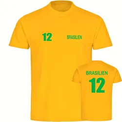 multifanshop Kinder T-Shirt - Brasilien - Trikot Nummer 12 - Druck grün - Kind
