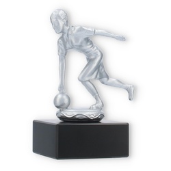Pokal Metallfigur Kegeln Damen silbermetallic auf schwarzem Marmorsockel 12,6cm