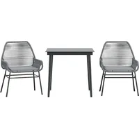 VidaXL 3-tlg. Garten-Essgruppe mit Kissen Grau Poly Rattan Glas