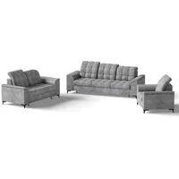 Beautysofa Polstergarnitur Snap, (mit Schlaffunktion, Bettkasten, verstellbare Kopfstützen, 3-Sitzer + 2-Sitzer + Sessel), stilvoll Polsterset mit schwarze Metallbeine aus Velvetstoff grau