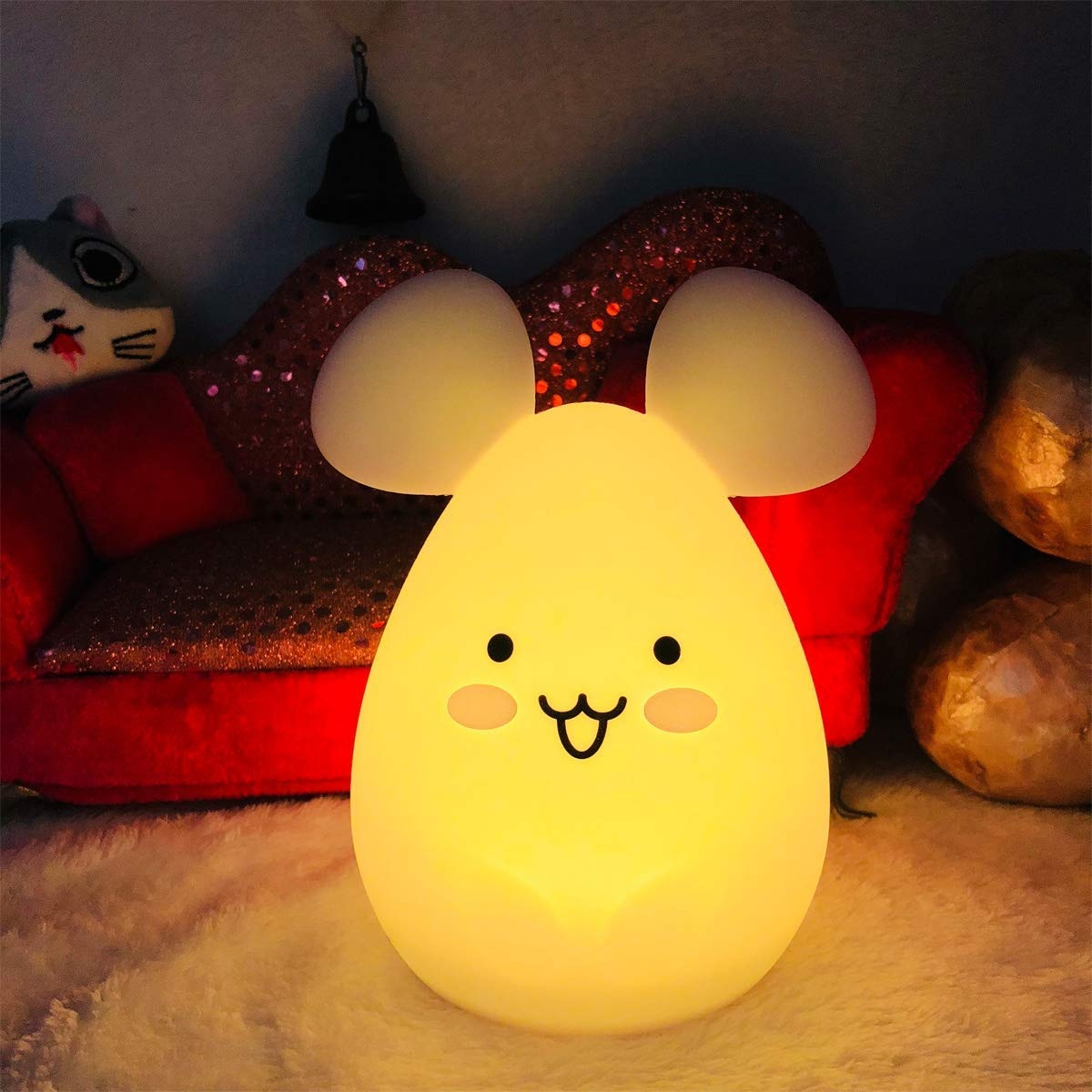Tianhaixing Nachtlicht Kinder, Nachtlicht Maus mit Fernbedienung und Farbwechsel LED Kinderzimmerlampe mit Interner Wiederaufladbarer Akuu Hergestellt aus BPA-freiem Silikon