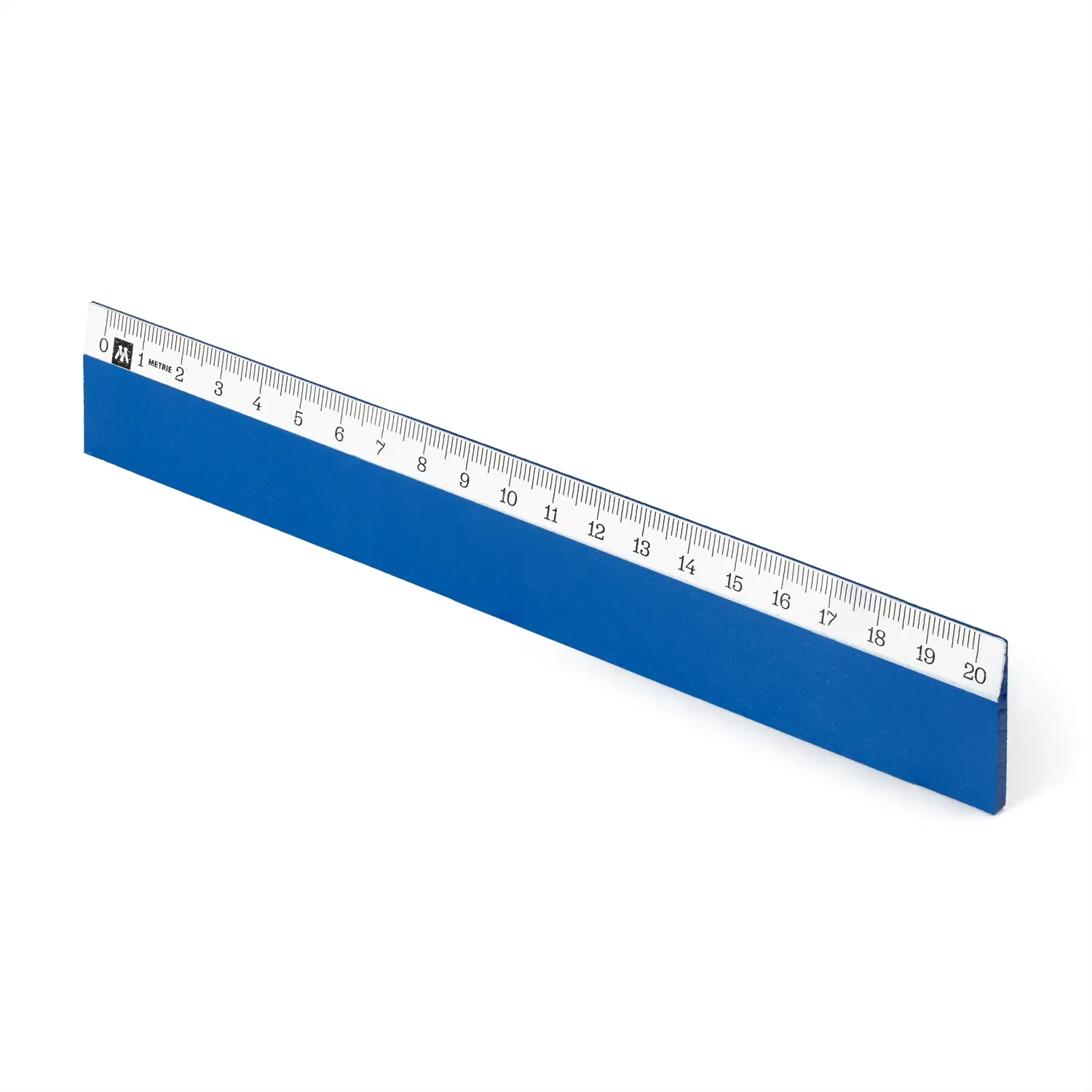 Metrie | Scholar-W20KB Holzlineal blau mit weißem Streifen unter der Skala | 20 cm