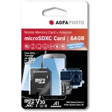 AgfaPhoto microSDXC 64GB Class 10 UHS-I + SD-Adapter
