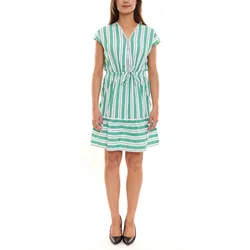 AJC Damen gestreiftes Mini-Kleid leichtes Baumwoll-Kleid Sommer-Kleid 60078437 Weiß/Grün - 32