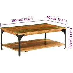 Couchtisch mit Ablage Altholz Massiv 2 | vidaXL : Farbe - Braun