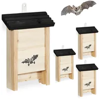 Relaxdays Fledermauskasten, 4er Set, Hellbraun,Schwarz