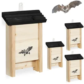 Relaxdays Fledermauskasten, 4er Set, Hellbraun,Schwarz