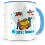 Samunshi® Kindertasse mit Namen Tasse Piraten Personalisierte Tasse mit Namen Kinder Kinderbecher mit Namen Kindergarten blau 300ml