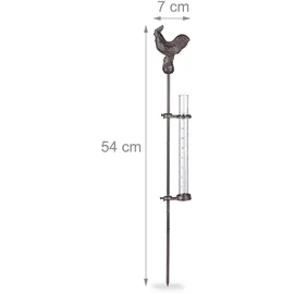Relaxdays Regenmesser, Dunkelbraun, Metall, Glas, 54 cm, Gartenzubehör, Gartendeko