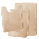 Lifup Badematte 3er Set, Weiche rutschfeste Mikrofaser Wasserabsorbierend Badezimmermatte Duschvorleger, 2 Badezimmer Teppiche, 1 Toilettenmatte Khaki