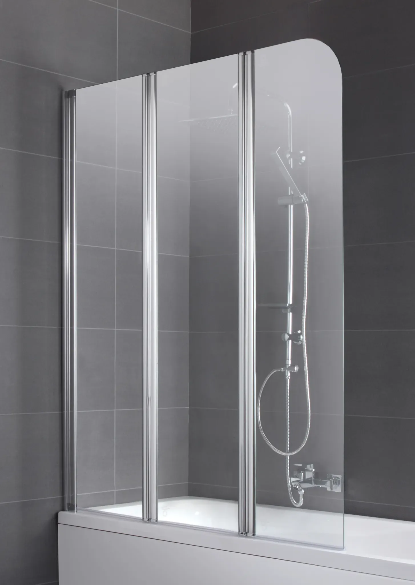 Badewannenaufsatz WELLTIME "Summer", grau (chromfarben), B:120cm H:150cm, Duschwände, Duschabtrennung für Badewanne, Spritzschutzwand für Badewanne